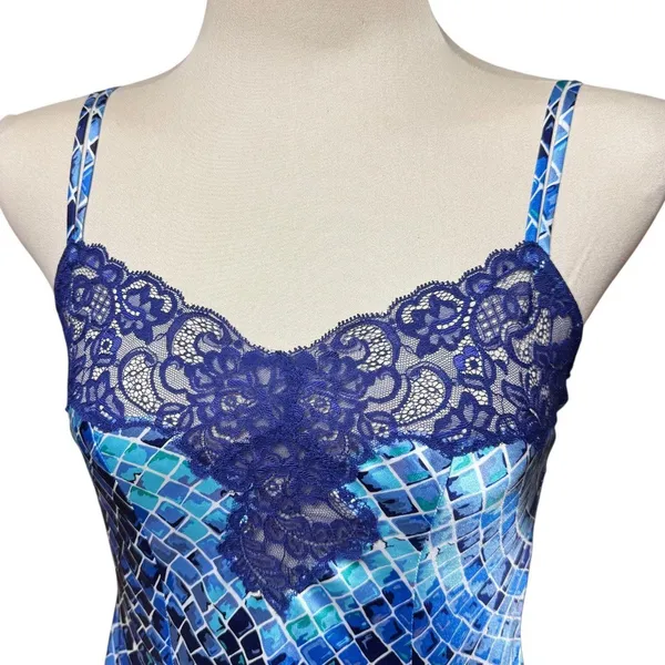 Victoria's Secret Vintage 90s Blue Green Pattern Lace Night Gown XS - Image 2