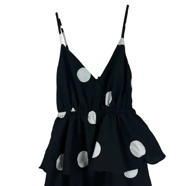 OPT Rockabilly Polka Dot Midi Dress Black White Tiered Ruffle 50s Retro Size XS - Image 3