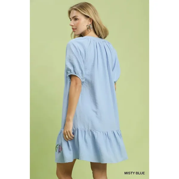 Umgee Embroidered Floral Babydoll Dress - Mistyblue‎ - Small - Image 3