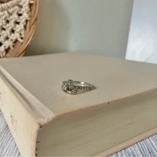 Love Knot Silver Diamond Ring Vintage Bow Pave Inset Promise Engagement Classic Jewelry - Image 3