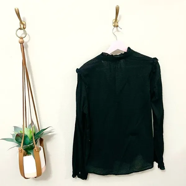 J. Crew Ruffle-Trim V-neck Popover in Clip Dot Black Size S Dark Feminine Chic - Image 7