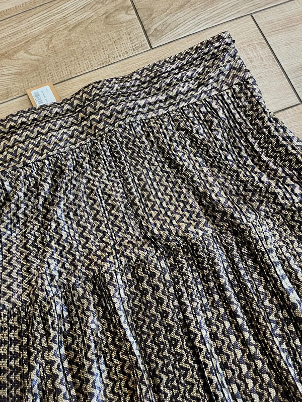 Womens NWT ba&sh Gold Shimmer Pleated Midi Skirt - 2/M - Image 2