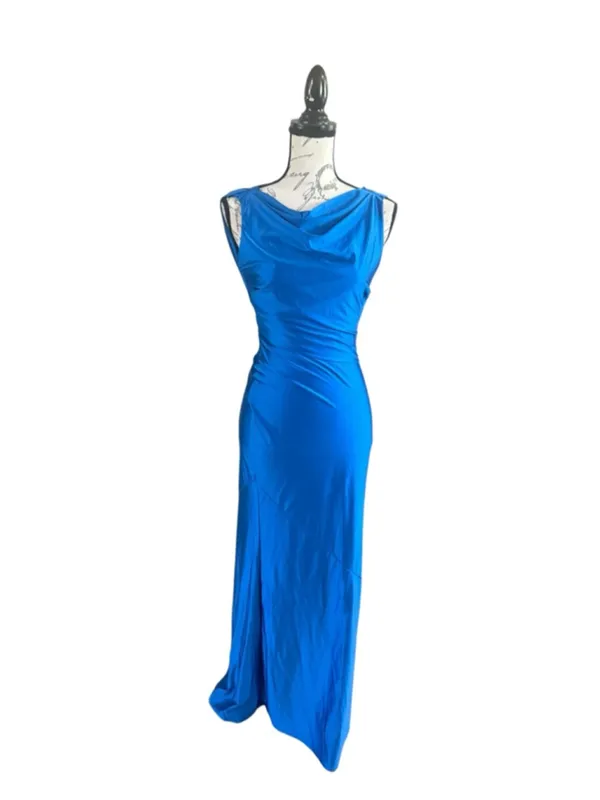 Women's OYS Blue Cowl Neck Sleeveless Maxi Dress S - Image 9