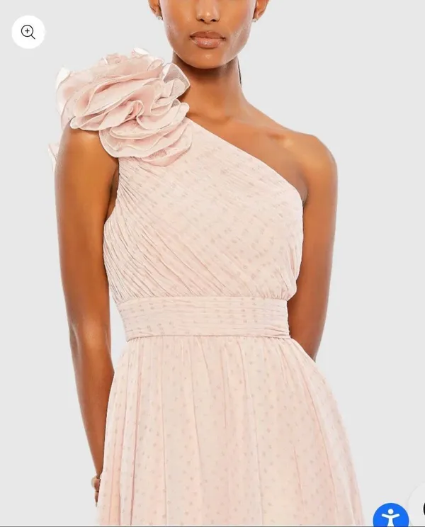 Mac Duggal Pink Polka Dot Ruffled One Shoulder Gown Size 10 - Image 4