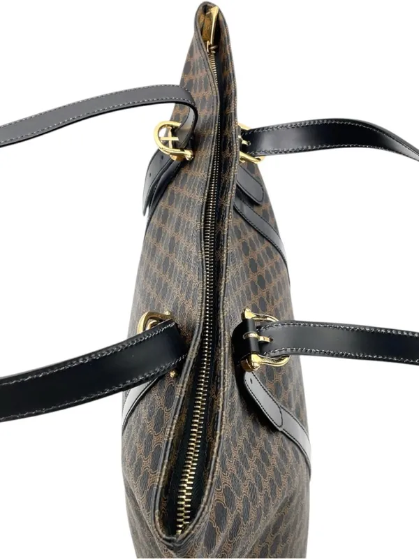 Celine Macadam Triomphe Tote Bag Brown Black Canvas Leather Italy Vintage EUC - Image 3