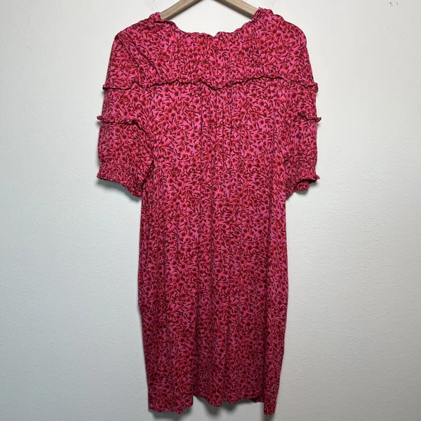 Boden Women‎ Yoke Mini Dress 14R Pink Peasant Cottagecore Prairie Floral Party - Image 2
