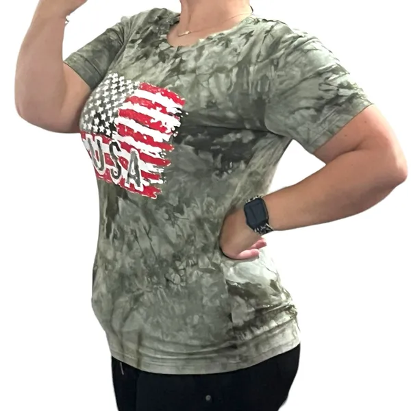 (L) Camouflage Tie-Dye Flag USA Short Sleeve Round Neck Soft Tee - Image 5