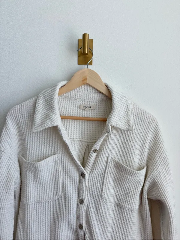 Madewell Waffle Knit Shirt Jacket Antique Cream Shacket Women's Medium NI105 - Image 8