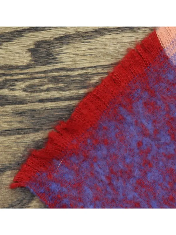 NWT On 34th Brushed Buffalo Plaid Blanket Scarf Fringe Cozy Bright Red Multi - Image 8