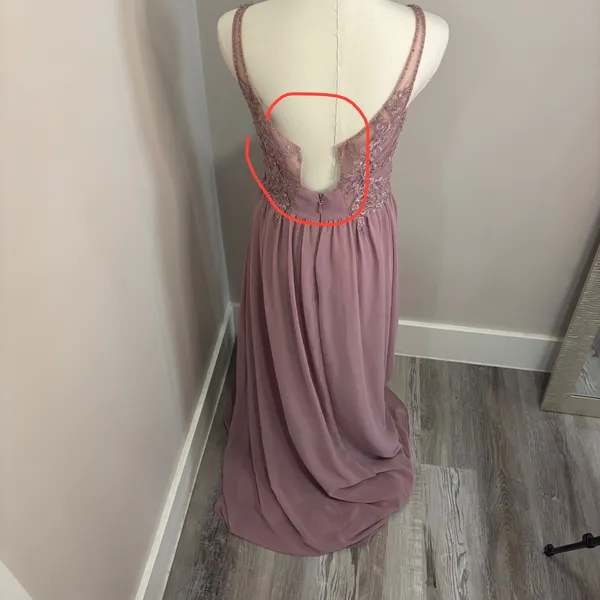 Azazie A4 Dusty Rose Lace V-Neck Chiffon Bridesmaid Formal Maxi Dress - Image 6
