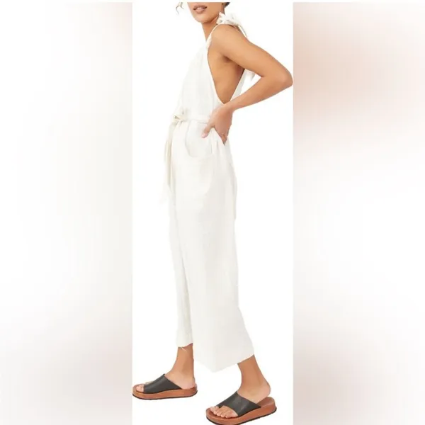 Free People Cotton Gauze Henriette Sleeveless Tie Waist Wide Leg Jumpsuit M - Image 10