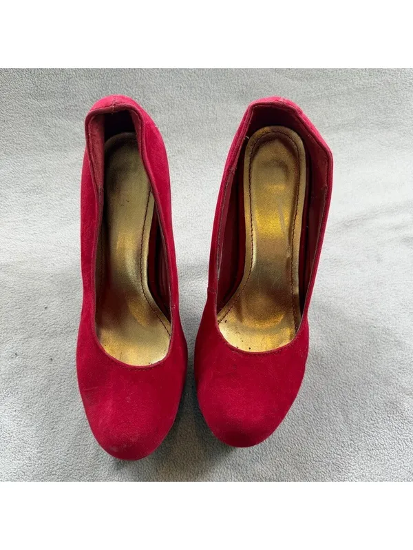 Bamboo Women’s Red Faux Suede Platform Stiletto Pumps Heels Size 7.5 - Image 7