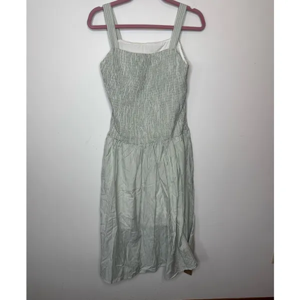 OGL Green White Striped Smocked Midi Bra Dress Mizzle Green Large New - Image 2