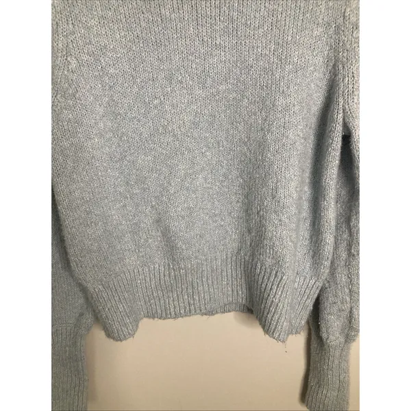 Maeve Anthropologie Sweater Womens M Light Blue Ribbed Collar Ribbed Cuffs - Image 4