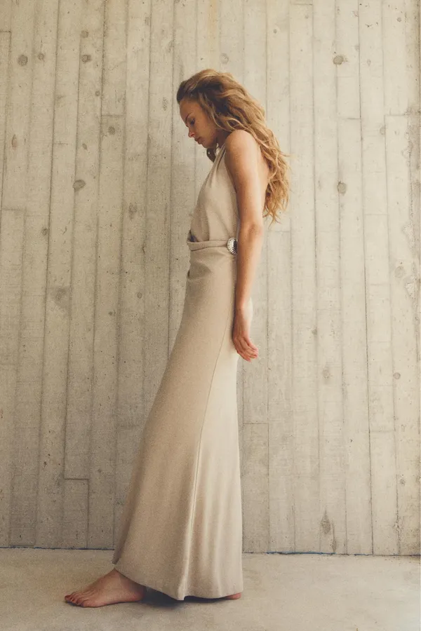Zara dress maxi bodycon fitted halter plunge neck open back evening wedding - Image 14