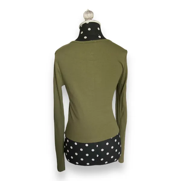 Forever 21 Womens Top Sz L Olive Green Cropped Length Ribbed Knit‎ Long Sleeve - Image 5