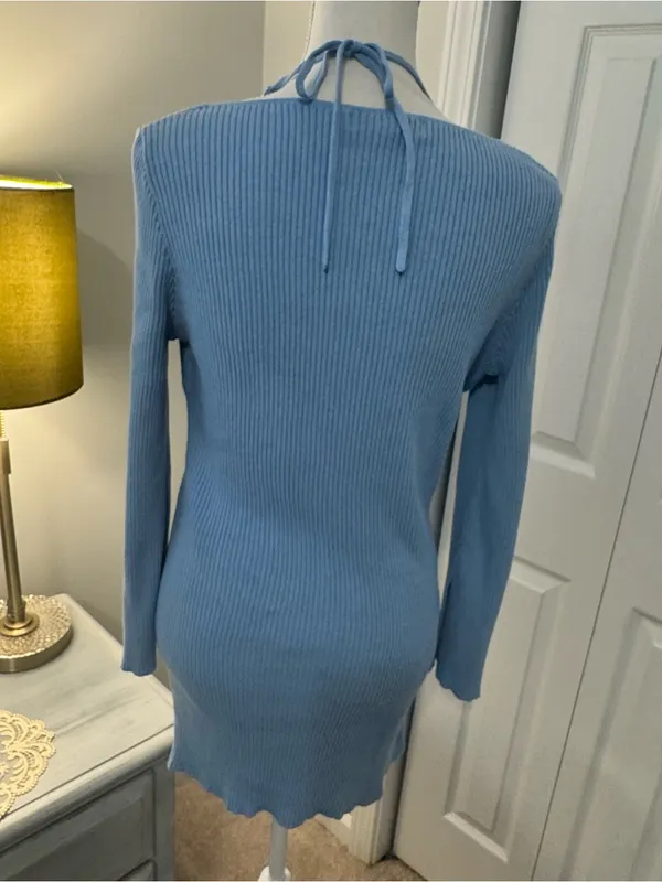 Urban Outfitters Light Blue Ribbed Knit Dress Size XL - Image 4