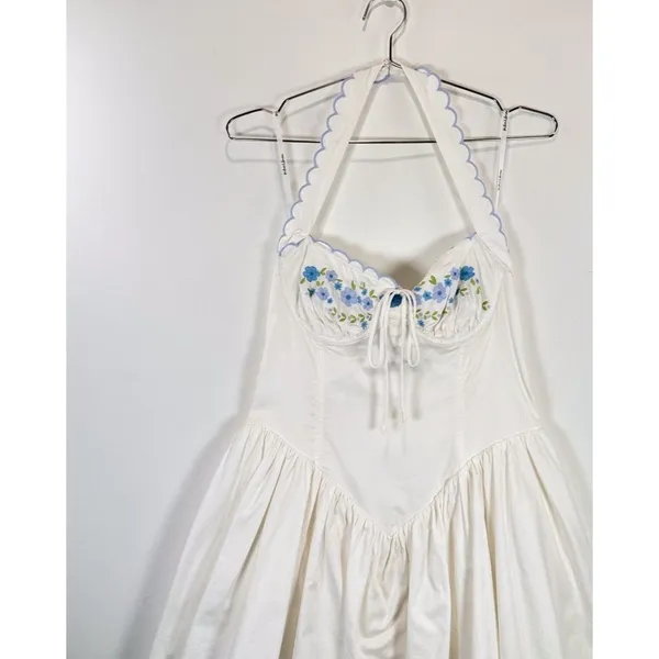 For Love & Lemons Mini Dress White Tea Time Poplin Bustier Basque Waist Medium - Image 7