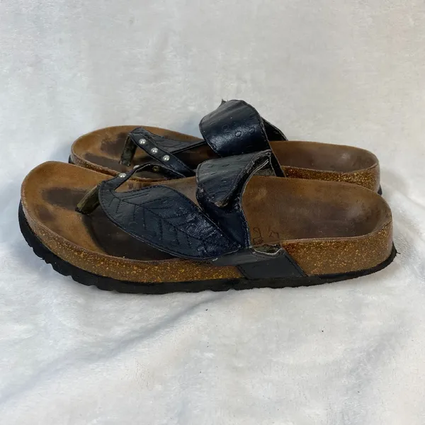 Betula Birkenstock Thong Sandals Black Leather‎ Pearls Size 38 W7-flaw - Image 7