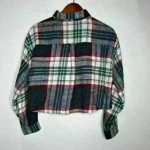 American Eagle Cropped button down flannel‎ shirt plaid Sz M Size M - Image 2