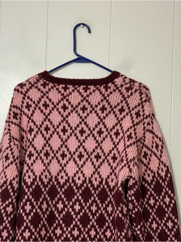 Maeve Anthropologie Sigfried Sweater M Pink Burgundy Fair Isle Knit Wool Blend - Image 13