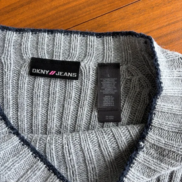 90s Vintage DKNY Jeans Sweater L Gray Ribbed Zipper Cuff Grunge Y2K Gorpcore Ski - Image 10