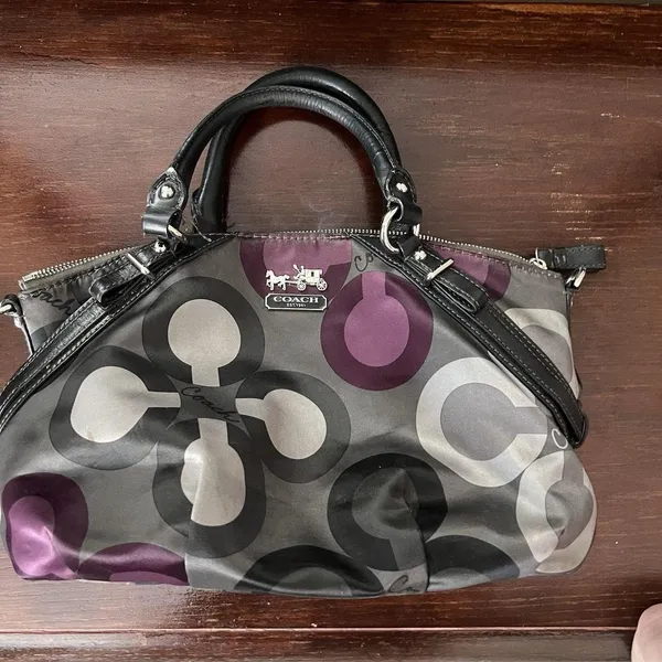 Coach Poppy Purple black gray floral bag top handle satchel - Image 2