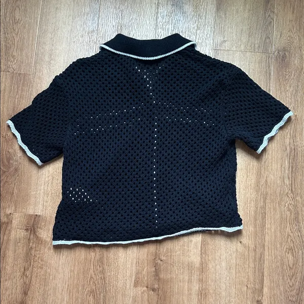 Abercrombie &‎ Fitch Black Knit Shorts Sleeve Cardigan with White Edging Size XS - Image 7