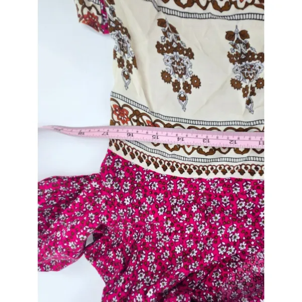 Entro Tunic Dress Womens Small Magenta Floral Boho V-Neck Tassel‎ Mixed Print - Image 4