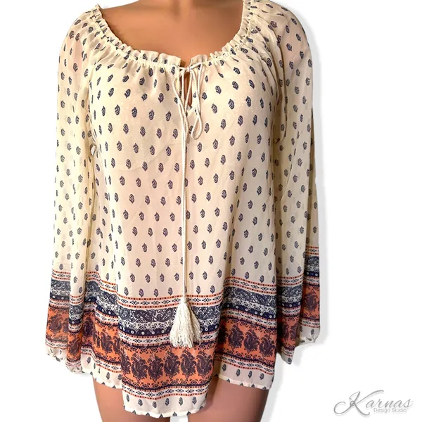 Blu Pepper Sheer Boho Tassel Top LG - Image 2