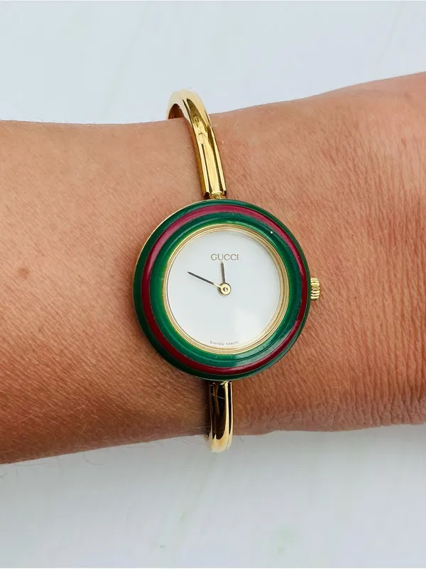 Gucci Gold Bangle Watch with beautiful bezels💛💙💚❤️💜🩵 - Image 15