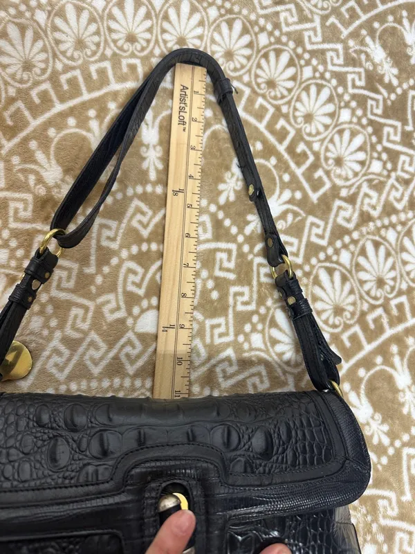 Brahmin Black Croc-Embossed Shoulder Bag with Gold Hardware - Image 9