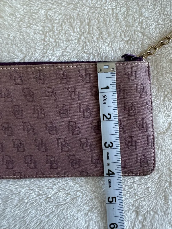 Dooney & Bourke Monogram Wristlet Pouch Purple Tan Coated Canvas Zip Clutch - Image 8