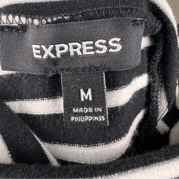 Express‎ Women's Sz M striped metallic Silver White Black Turtleneck Knit Top - Image 6