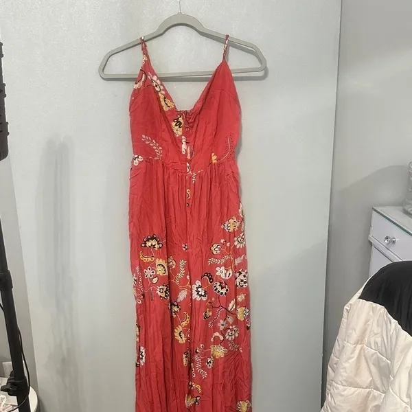 Jase Women Jumpsuit Red Floral Wide Leg Adjustable Straps Size Small - Image 3