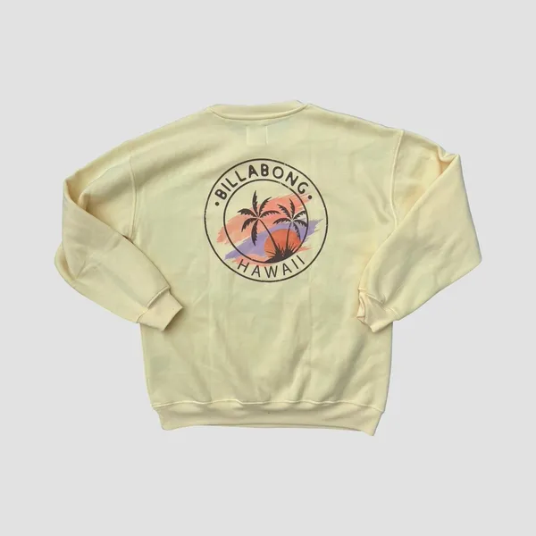 Billabong Yellow Hawaii Sweatshirt Palm Tree Graphic Crewneck Women's M NWOT - Image 2