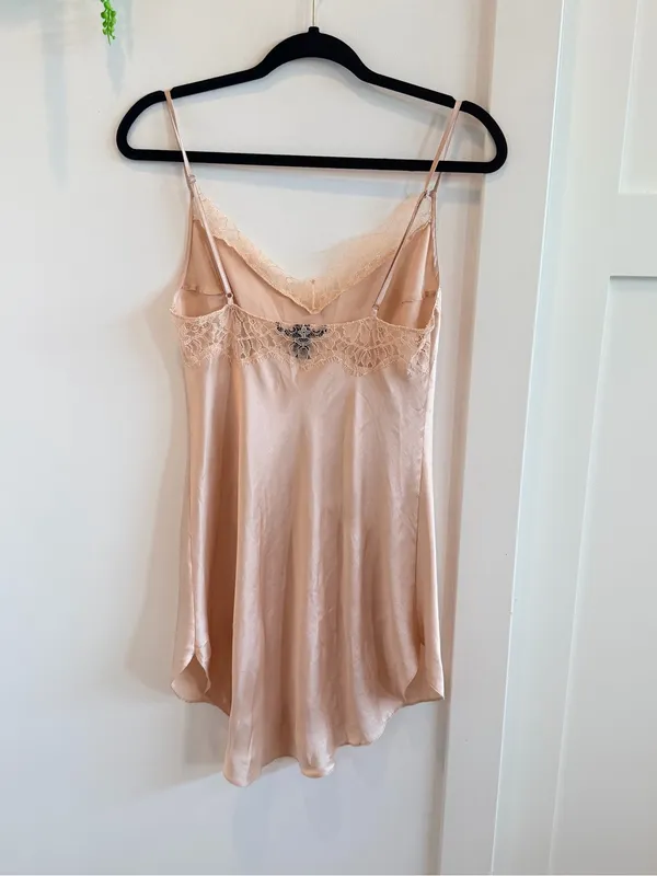 Victoria's Secret Y2K Vintage Silk Lace-Trim Slip Dress Blush Tan Women’s Small - Image 5