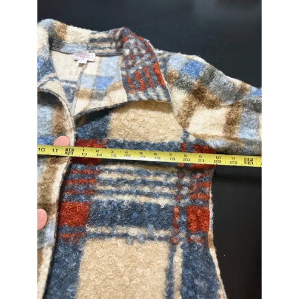 Kamana Womens Plaid Boucle Knit‎ Button Front Jacket Blue Orange Cream Large - Image 3