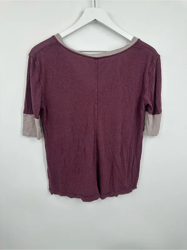 Free People Plum Ringer Shirt Size Small Boho V Neck - Image 8