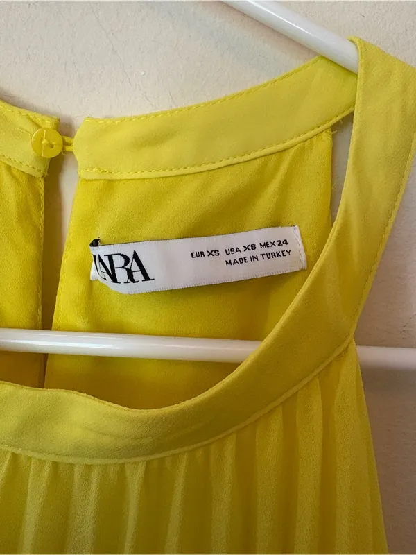ZARA Pleated Halter Neck Sleeveless A-Line Mini Dress Yellow Sz XS - Image 5