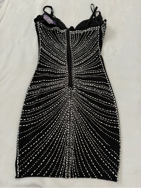 Windsor Rhinestone Bodycon Mini Dress NWT Black Glam Party Size S - Image 4