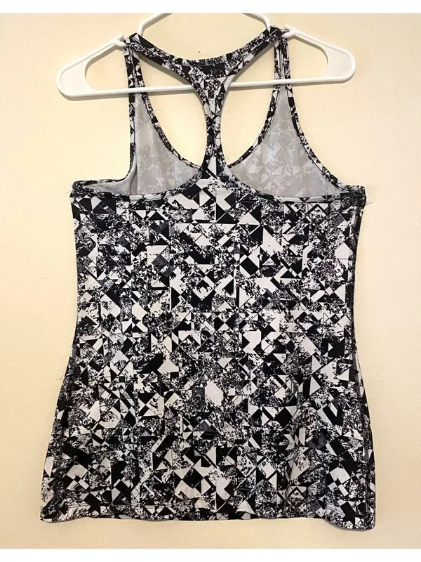 Women's Nike Dri-Fit‎ Black/White Geometric Pattern Racerback Tank Top Sz Medium - Image 2