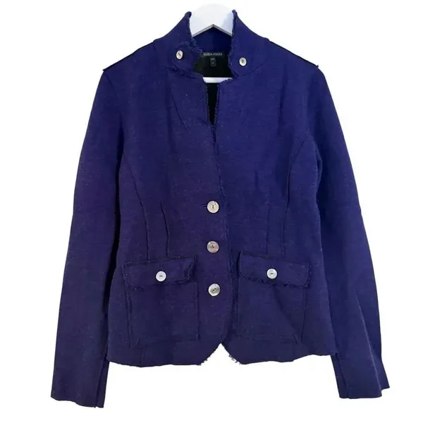 Eileen Fisher felted wool three button blazer cardigan size small blueish purple - Image 7