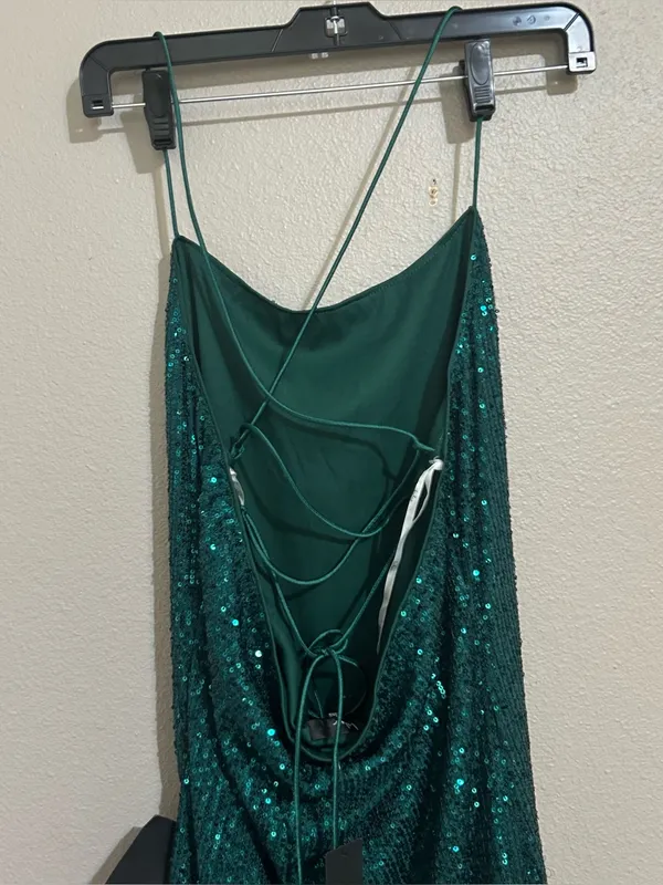NEW Lulu’s Green Sequins Strappy Open Back Bodycon Mini Dress Womens Size Medium - Image 8