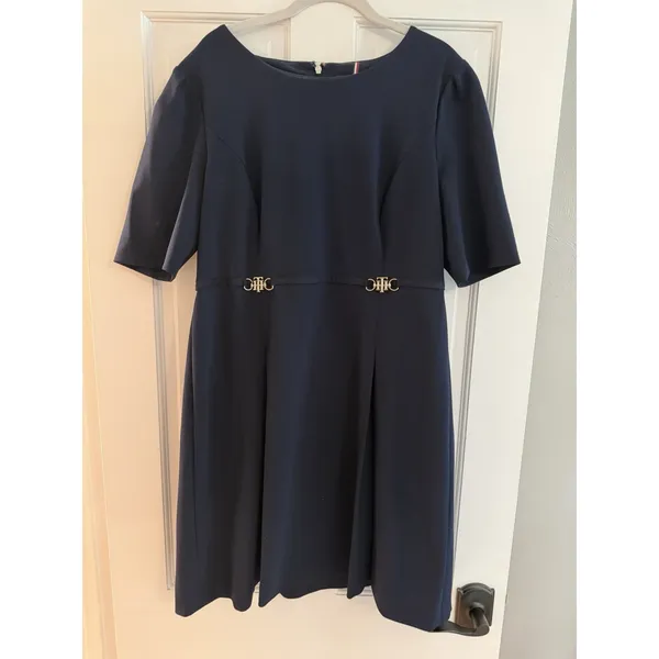 Tommy Hilfiger Women's Elbow Sleeve Fit & Flare Navy Blue Dress Sz 12 - Image 4