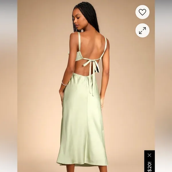 Lululemon Stun to Remember Sage Green Satin Cowl Neck Cutout Midi Dress - Image 2