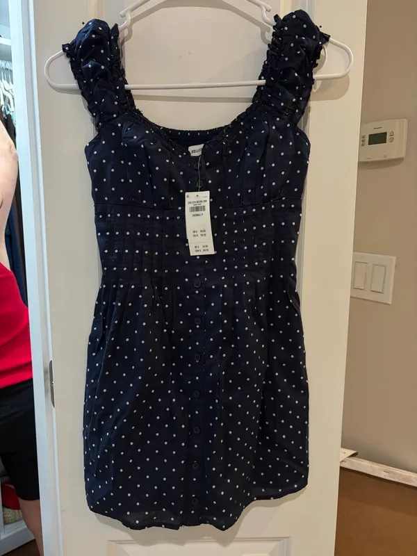 Navy blue mini polka dot dress - Image 2
