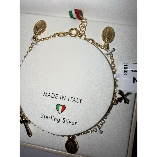Morici Sterling Silver 925 Cross Bracelet Christian Mary‎ Holy Charm 7.5" - Image 3