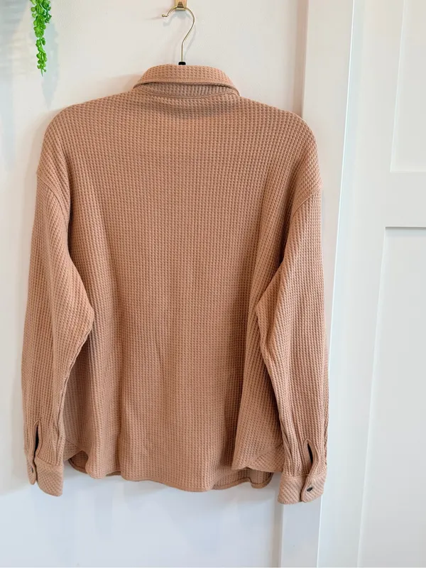Buffalo Jeans Tan Waffle Knit Button-Down Shirt Jacket NWT Size Medium Womens - Image 7