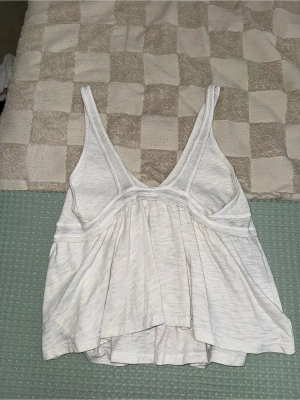 Free People Zinia V-Neck Babydoll Tank Top White Gray XL OB759141 - Image 4